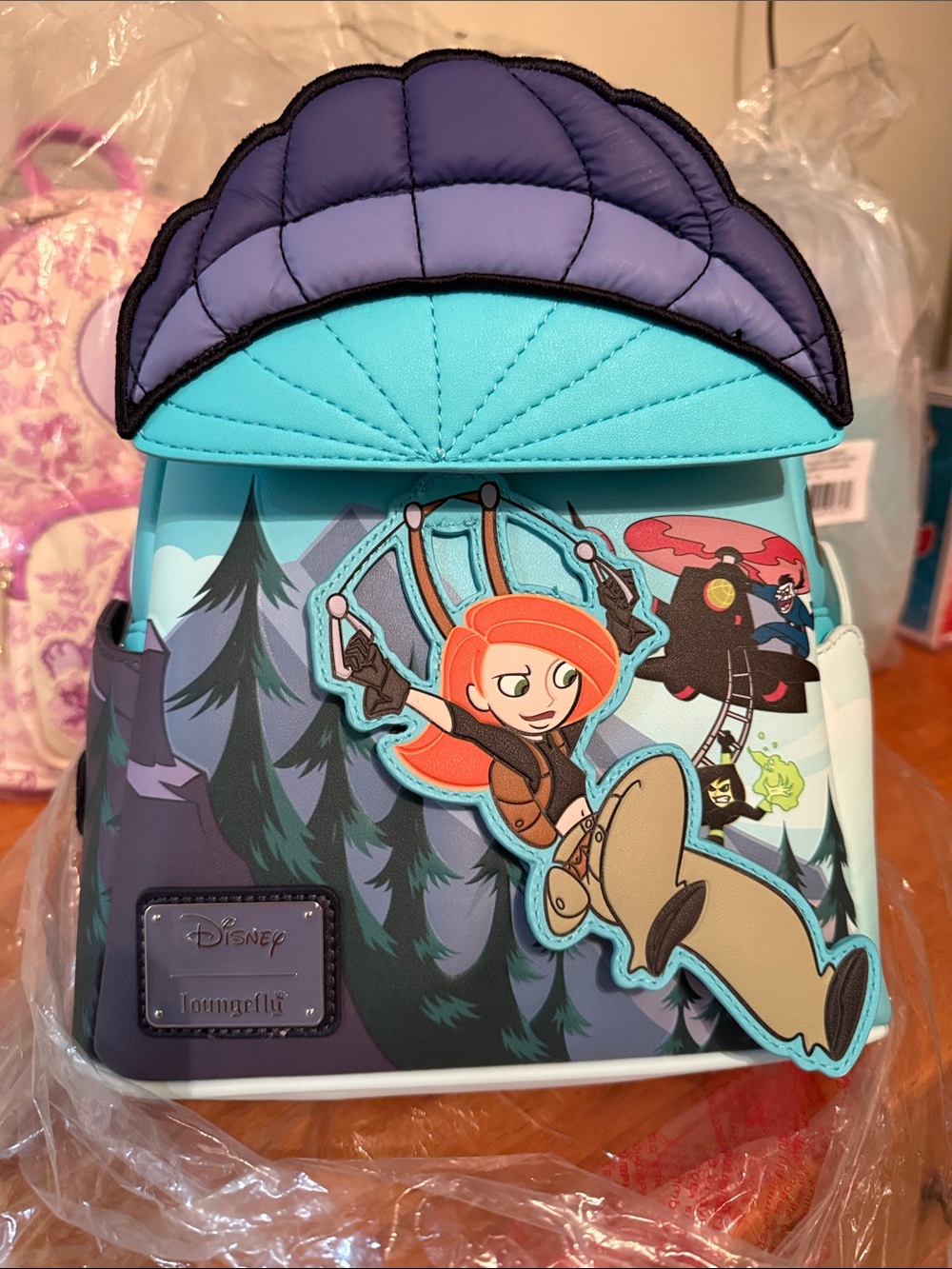 Loungefly Teal, Purple & Blue Kim Possible Parachute Mini Backpack
